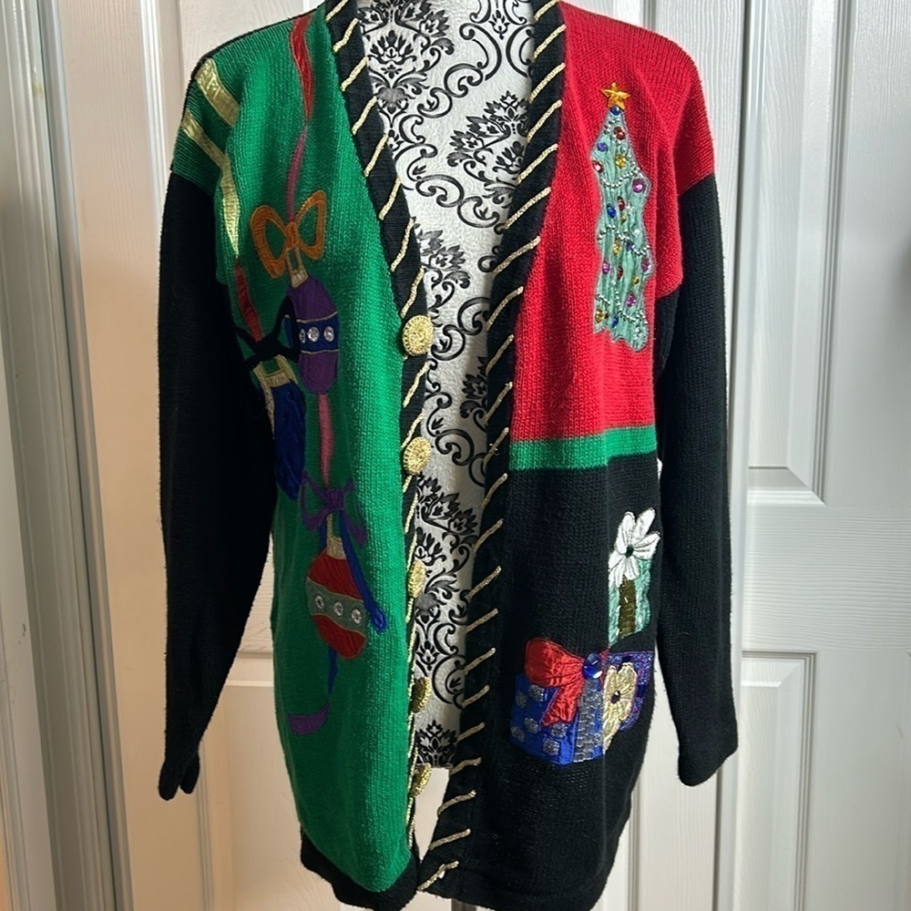 Work In Progress Ugly Christmas Sweater Open Cardigan M